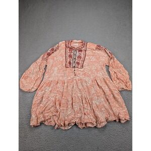 Anthropologie Peach Floral Tiered Tunic with Embroidered Yoke
